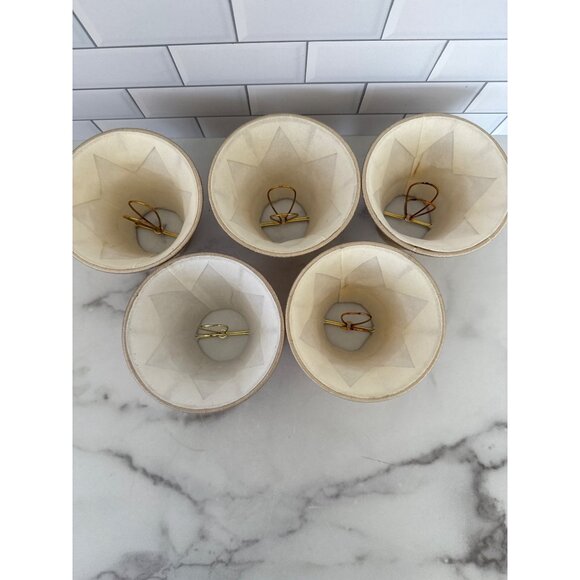 Set Of 5 Beige Thread-Wrapped Bell Lampshades Clip-On Fittings For Small Bulbs - Picture 4 of 4